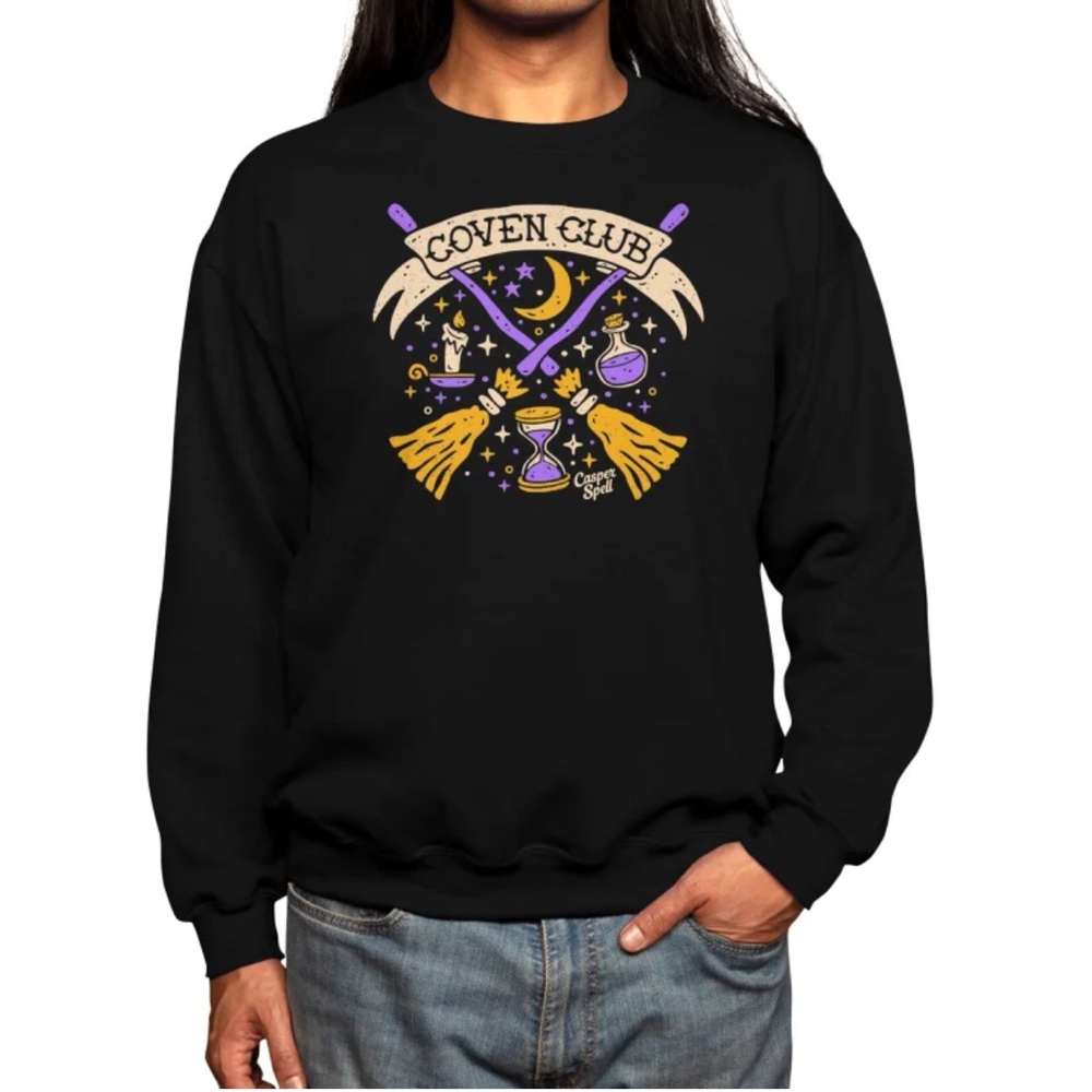 THREADLESS COVEN CLUB BY CASPER SPELL HALLOWEEN SWEATSHIRT NWOT UNISEX SMALL